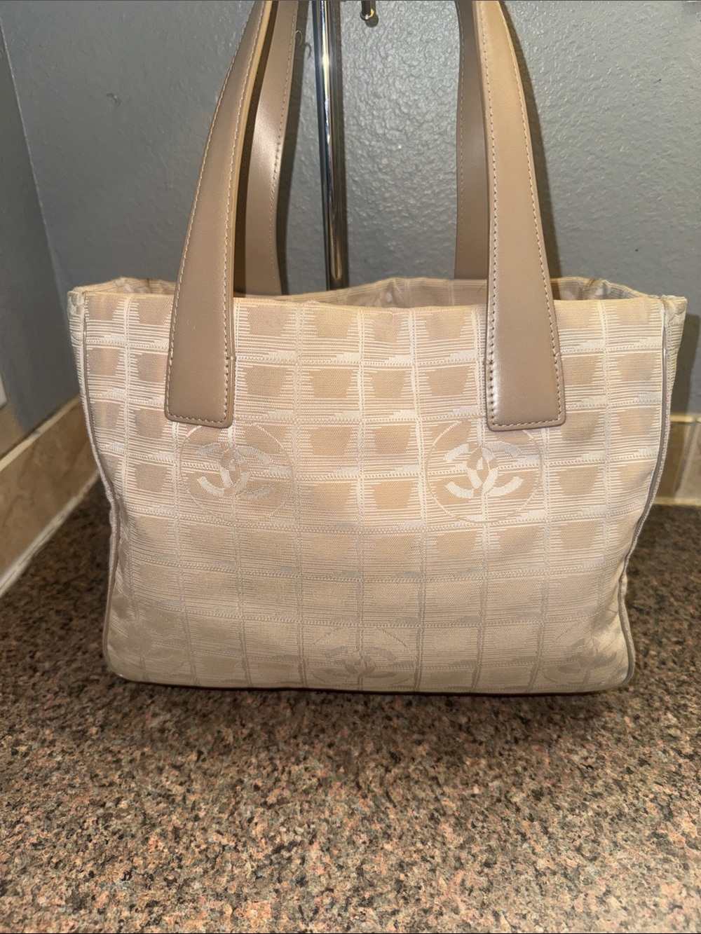 CHANEL cream travel line Jacquard Tote (small) EUC